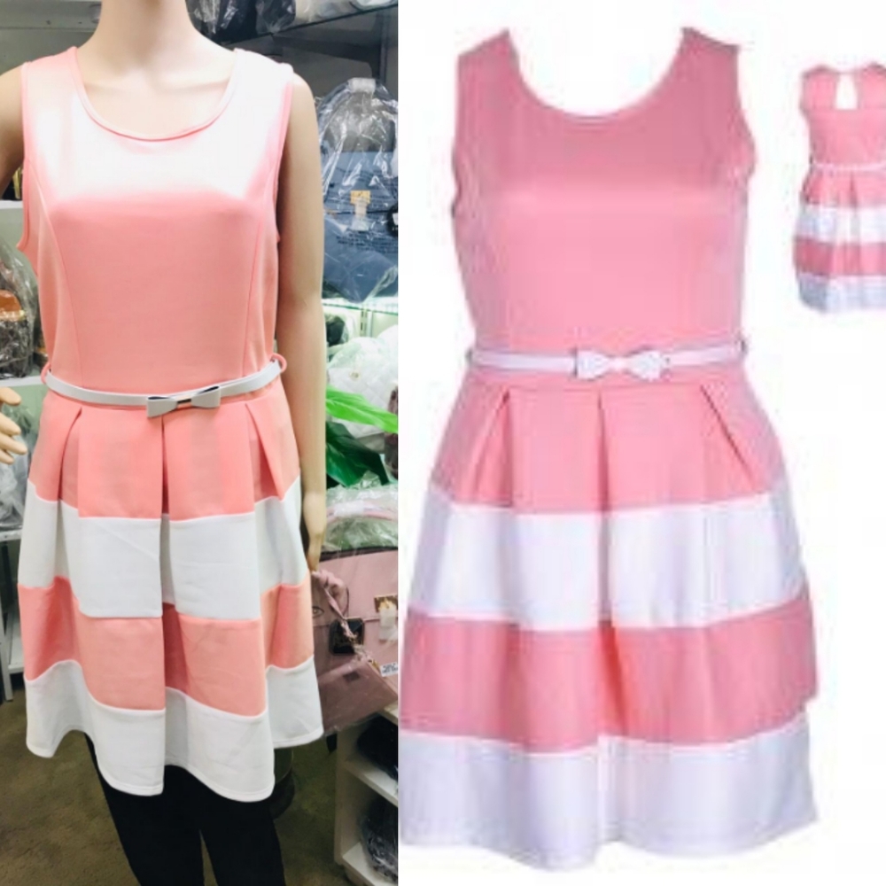 🆕️👉Light Pink Blocked Textured Flared Dress With